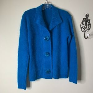 Angora Wool Big Button Short Cardigan Sz M